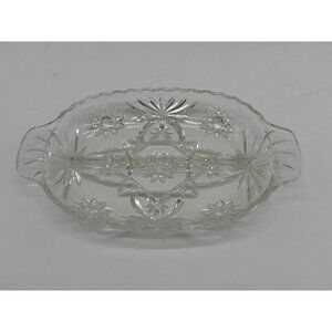 Anchor Hocking Early American Prescut Clear Glass Divided Relish Dish 10" x 6" V